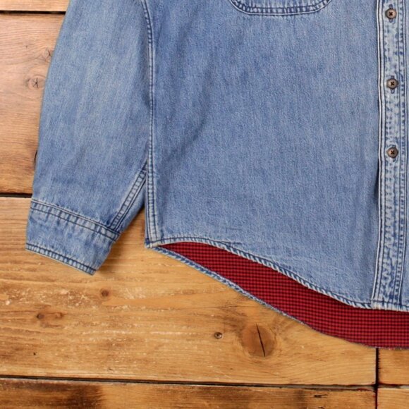 Vintage L.L.Bean Denim Shirt Button L USA Made 90s Lined Mens Long Sleeve Blue - Picture 5 of 8